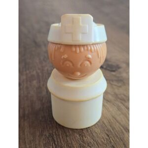 Vintage 1970s Tupperware Tuppertoys Nurse Figure White Hat Plastic 3" Peg Person